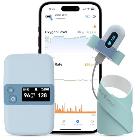 BabyO2 S2 Pulse Oximeter for Baby, Sleep Sock Monitor with Base Station,Tracking Real-time O2 Oxygen Saturation, Heart Rate, Oximeter for 0-3 Years Old