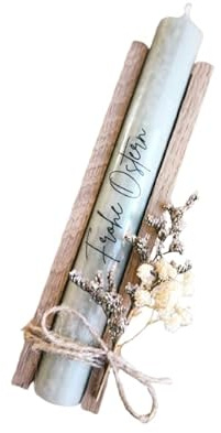 Frohe Ostern - Stabkerze mit Spruch - Geschenkset - Kerze mit Text - Trockenblumen - in Holzbox Holzverpackung - Geschenk - Mitbringsel