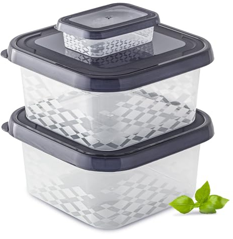 EDANTI Behälterset Aufbewahrungsboxen mit Schwarzem Deckel Frischhaltedosen Salatbehälter Vorratsdosen Für Mehl, Zucker, Körner, Flocken, Müsli Für Küche Transparent Kunststoff (3)