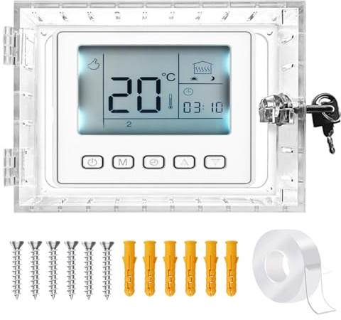 Boîtier De Verrouillage pour Thermostat (Serrure Standard) | Couvercle De Thermostat avec Serrure,Protection De Thermostat En Acrylique avec 6 Vis et 6 Vis à Expansion Jaunes