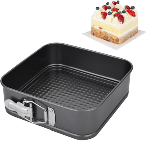 EUBSWA Stampo Quadrato a Cerniera 26x26x6,5 cm - Teglia da Forno con Rivestimento Antiaderente per Teglie, Torte, Crostate, Quiche, Tarte, Stampi a Cerniera