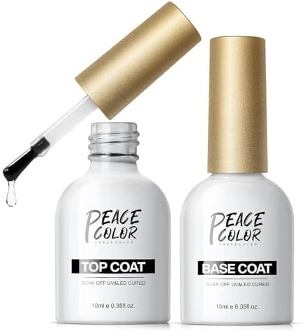 PEACECOLOR Gel Nail Polish 2 * 10ml No Wipe Top Coat and Base Coat Set | Gel Top Coat and Base Coat Shine Finish Long Lasting Soak Off LED Lamp Nail Polish for DIY Nail Art Manicure at Home