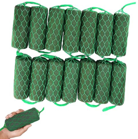 GANILITY 14 Stück Blumensteckschaum Zylinder, 5 x 13 cm Steckschaum Blumen Set, Steckschwamm Girlande, Dekorationsschaum für Blumengestecke, für Basteln, Hochzeiten und Blumengeschäfte(Grün)
