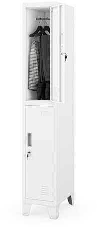 Jan Nowak Umkleideschrank Spindschrank Metall, 2 Fächer, abschließbar | Schließfachschrank Personalschrank für 2 Nutzer, Kleiderstangen, Lüftung, Namensschildhalter, Stahl, 172x30x45 cm