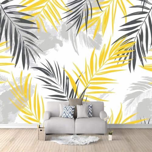 pdghsdkgjh Photo Mural - Wallpaper Mural Yellow Grey Palm Leaves Non-Woven 3D Effect Wall Picture Living Room Bedroom Wall Decoration,430cmx300cm Poster - Wall Sticker - Frameless Picture