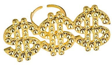Boland 64407 - Ring Triple Dollar, gold, größenverstellbar, Kostüm-Accessoire, Karneval, Themenparty, Mottoparty