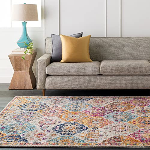 Livabliss Sicily Vintage Teppich Groß - 160x220 cm für Wohnzimmer, Esszimmer, Schlafzimmer - Orientalischer Boho Style Carpet - Bunter Muster in Senfgelb, Orange, Weinrot, Blau