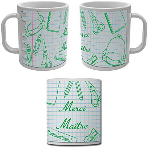 YONACREA - Mug Tasse - Merci Maître - Feuille Spirale - Cadeau Année Scolaire - VERT