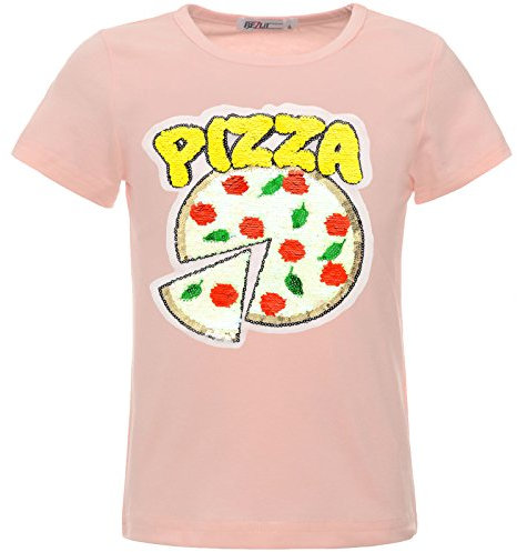 BEZLIT Mädchen Kinder Wende-Pailletten Pizza T-Shirt Outfit 22536 Rosa Größe 140