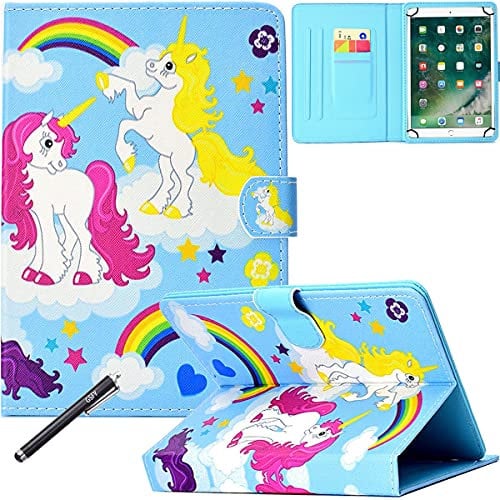 Universal Case for 7.9-8.5 Inch Tablet, Newshine PU Leather Stand Folio Case for iPad mini 1/2/3/4, Galaxy Tab 3/4/Note 8.0, Amazon Kindle Fire HD/HDX 8.0 and Other 8.0 Models - Rainbow Unicorn