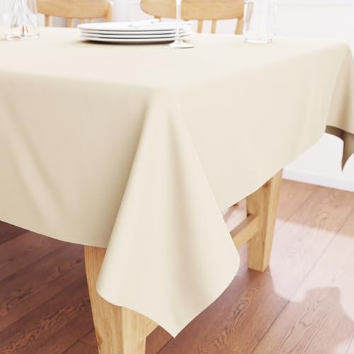 Encasa XO Baumwoll-Canvas-Tischdecke | Natürlich Einfarbig | Rechteckige Größe 140x230 cm | Esstischdecke zur Dekoration – maschinenwaschbar