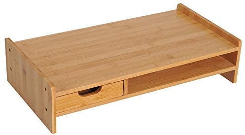 HOMCOM Monitor Riser Laptop PC Plinth Stand TV Computer Desktop Organiser W/Drawer Bamboo
