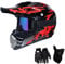 VOMI Motorradhelm Motocross Helm Kinder Rot Schwarz Full face MTB Crosshelm mit Handschuhe Maske Brille, Motorrad Enduro Helm Mountainbike Fahrrad MX Downhill Sports (L)
