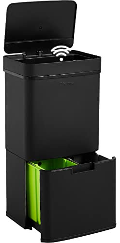 Homra Nexo Automatischer Abfalleimer, 72 l, Edelstahl, Mülltrennsystem, Edelstahl, 4 Fächer, Recycling-Abfalleimer, Softclose-Deckel, Schwarz
