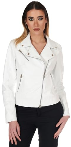 D'Arienzo Chiodo Pelle Donna Bianco Giacca Biker Vera Pelle Made in Italy Kbc XL/Bianco