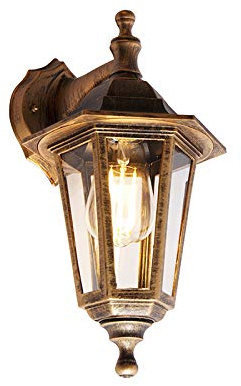 Qazqa classic-antique außen Laterne für den Garten - New Haven - Gold, max. 15W, Geeignet für LED, 35.6cm, IP44, Rund