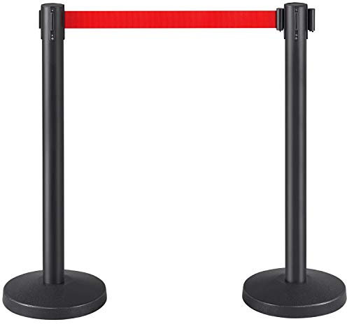 Yaheetech 1 Set Retractable Crowd Control Barriers Queue Barrier Belt Stanchion Safety Barriers Nylon Rope Queuing Stanchion Post Red