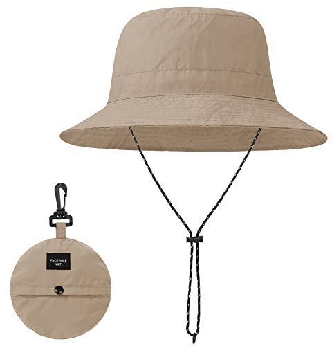 Durio Wasserdichter Fischerhut für Damen, LSF 50+, Sonnenhut, UV-Schutz, verstaubar, Regenhüte für Damen, leichter Wanderhut, Ein khakifarbener Strohhut, Einheitsgröße