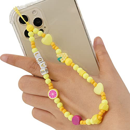 Bakermiche Colorful Smile Pearl Soft Pottery Hanging Cord Mobile Phone Beads Anti-Los Mobile Phone Lanyard