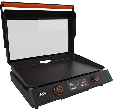 Blackstone 22-Inch Electric Griddle - 1600W Non Stick Ceramic Titanium Coated Stainless Steel Tabletop Griddle with EZ-Touch Control Dial, LCD Display, Patented Rotate & Remove Glass Hood - 8001