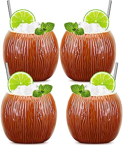 SuproBarware Lot de 4 gobelets Tiki 530 ml - En céramique - Verres à cocktail - Accessoires de bar - Décoration de fête - Gobelets à cocktail