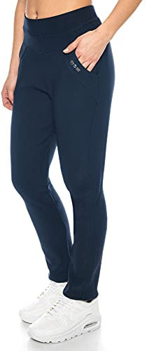 Kendindza Damen Thermo-Hose gefüttert mit Innen-Fleece Blickdicht & Taschen (Blau, XXL)