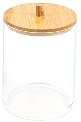 Porte-Cotons-tiges en Acrylique avec Couvercle en Bambou – Bocaux de Salle de Bain Q Tip – Boîte de Rangement Transparente pour cosmétiques et Accessoires de Salle de Bain