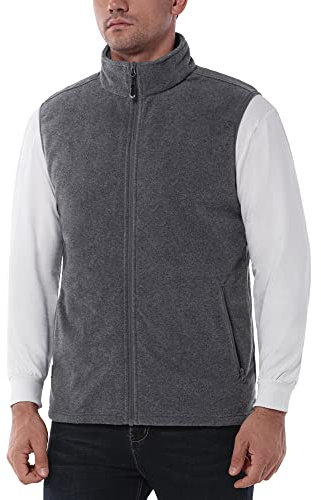 33,000ft Men's Fleece Gilets Lightweight Sleeveless Jacket Vest Windproof Bodywarmer Outerwear Golf Gilet With Zip Pockets for Hiking Cycling Running Hemp Grey 2XL