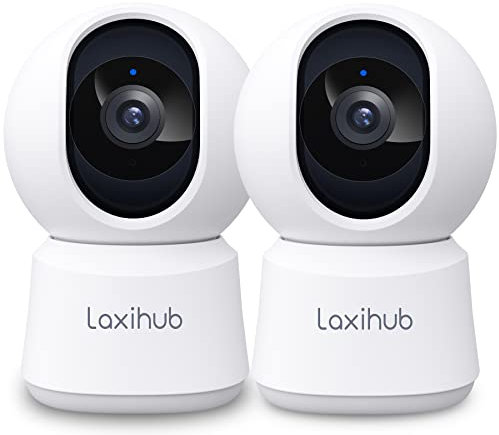 LAXIHUB 5MP Cámara Vigilancia WiFi Interior, Cámara para Perros Pan Tilt con Aplicación 2,4/5GHz, Cámara para Mascotas con Vista de 355° de Audio Bidireccional, IP Cámara Compatible con Alexa(2PC)