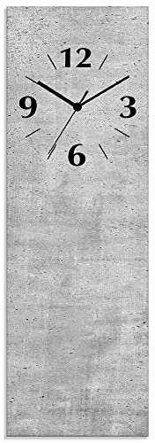 ARTLAND Wanddeko Wanduhr ohne Tickgeräusche aus Glas Funkuhr 20x60 cm Rechteckig Lautlos 20x60 cm Grauer Beton Optik U1RG