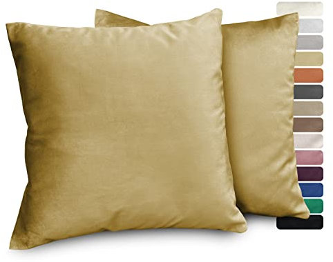 BEAUTEX Lea Samt Kissenhüllen 2er Set, Premium Kissenbezug, Sofa- und Dekokissen, Größe und Farbe wählbar (Gold 50x50 cm)