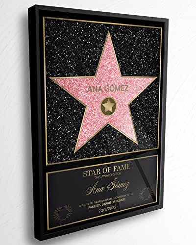 Panorama Persönlicher Hollywood Stern 35x50 cm - Originelle Geschenkeke - Gerahmtes Methacrylat - Star of Fame Urkunde mit Name und Aluminiumrahmen Personalisiert mit Namen und Datum