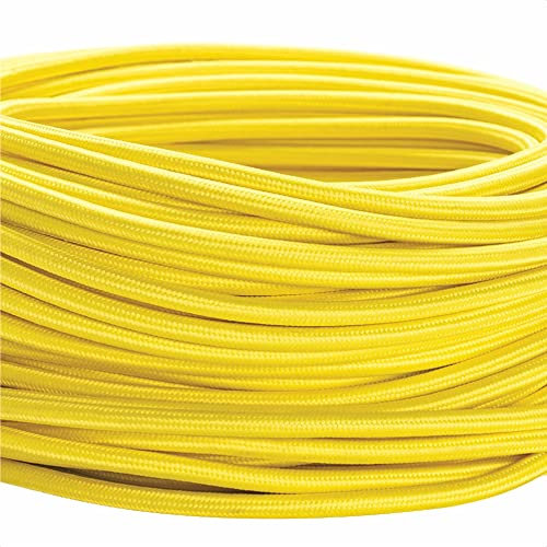 Cavo tessile per lampade, 3 fili, 3x 0,75 mm², cavo elettrico con conduttore di terra, accessori per lampada (5m, Giallo)