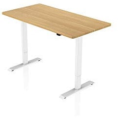 - AGIL - Elektrisch Höhenverstellbarer Schreibtisch - Weißes Gestell mit Einzelmotor & Ahornfarbener Tischplatte - 140 x 70 cm - stufenlos verstellbar - Ergonomischer Sitz-steh-Schreibtisch