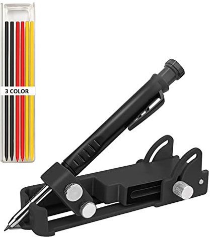 BIGFOX Lapiz Carpintero,Herramientas de Trazado Lápices de Carpintero con 6 Recambios Herramientas de Marcaje Multifuncional,Herramienta de marcado de carpintero,Herramientas Bricolaje (Negro)