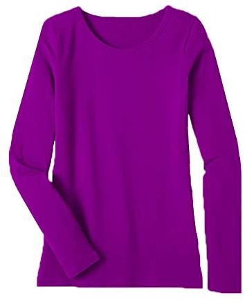 Women's Ladies Long Sleeve T-Shirt Ladies Plus Size Round Neck Stretchy Plain Fitted Basic Jersey Casual Tee Top. Purple