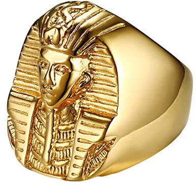 Bishilin Herren Ringe Edelstahl, Ringe Personalisiert Siegelring Ägyptischer Pharao Männer Ring Gold Freundschaftsringe Gr.65 (20.7)