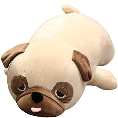 URFEDA Mops Plüschkissen, Plüsch Mops Kissen 60cm,Kuscheltier Hund Mops,Liegende Hund Plüschtier, gefüllt Spielzeug Puppe Kissen Umarmungskissen,Stofftiere Geschenke für Mädchen und Jungen
