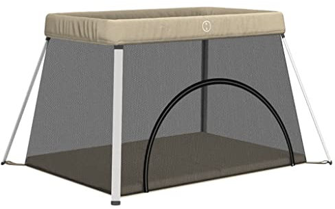 vidaXL Parque infantil para bebés con colchón tela lino gris taupé