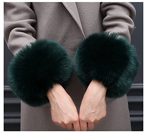 SHTGOI Damen Pelzmanschetten Fell Handgelenk Wärmer Kunstpelz Manschetten Armstulpen Winter Handwärmer Ärmel Plüsch Pulswärmer Fellstulpen Faux Pelz Armstulpen Handschuhe Dunkelgrün