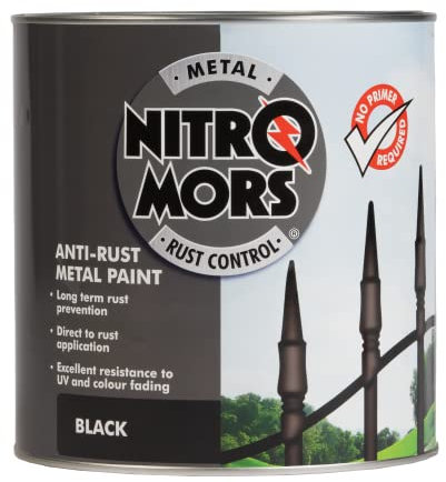 Nitromors Smooth Metal Paint for Metal Doors Garden Furniture Gates Railings, Rust Protection No Primer Needed UV Resistant Black, 2.5 L
