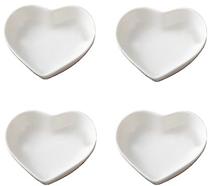 soulnioi Keramik-Saucenschale in Herzform, Mini-Gewürzschale, Snack-Servierschale, Mehrzweck-Dip-Schüssel für Sushi, Soja, Ketchup, Snacks, Beilagen – 4 Stück/40 ml