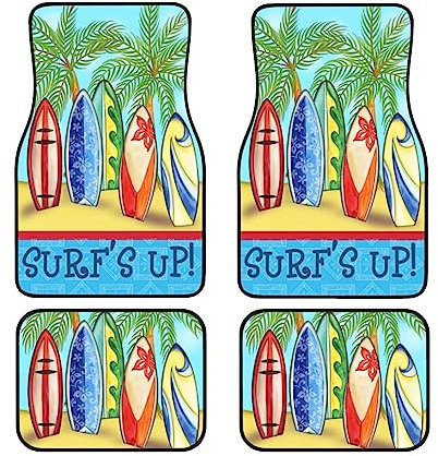 Surfbrett-Auto-Fußmatten, komplettes Set, 4 Stück, wasserdichte Gummi-Fußmatten für ultimativen Schutz und Stil