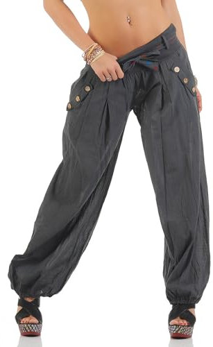 ZARMEXX Pantalon sarouel bouffant avec ceinture - Couleurs unies - Pantalon ballon - Pantalon Aladin - Pantalon d'été - Yoga - Taille unique, anthracite, 38 FR/44 FR