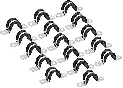 sourcing map 16uds 22mm (7/8) Cable Abrazadera, Goma Acolchado Tubería Correa 304 Inoxidable Acero Manguera Abrazadera U Forma Metal Abrazadera Tubo Soporte para Tubería Cable