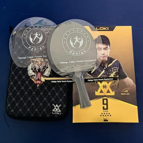 Ppbigu Wanghao Loki 9 Star Professional Ping Pong Schläger Paddel mit Originaltasche, High Sticky 5 Holz + 2 Carbon Blade Tischtennisschläger für Attack-Loop Play (Longhandle-FL)