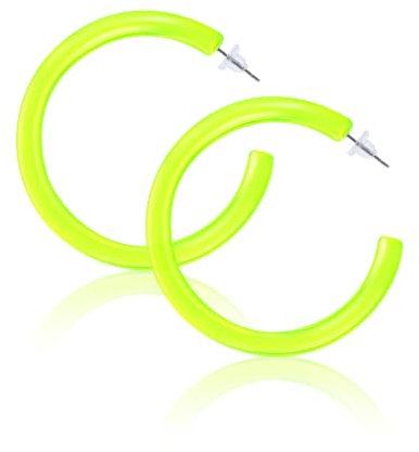 Neon Ohrringe Damen Creolen 80er Jahre Ohrringe Vintage Bunte Neon Ohrstecker Mädchen Kunststoff Earrings Acryl Neon Große Creolen für 70er 80er 90er Party Kostümschmuck (Gelb)