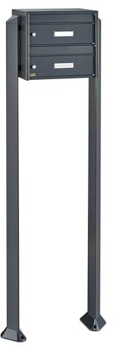 Banjado® Burg Wächter Briefkasten mit Standfuß/Briefkasten 2 Parteien/Standbriefkasten anthrazit/Standbriefkasten freistehend/Freistehender Briefkasten mit Namensschild