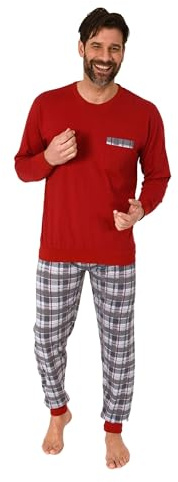 Normann Herren Langarm Schlafanzug mit Bündchen und Karierter Jersey Hose, Farbe:rot, Größe:48