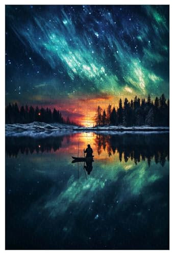 Puzzle für Erwachsene, 1000 Teile, aus Holz, für Menschen, die auf dem zugefrorenen See unter der Aurora Borealis Angeln (A ; 1000)